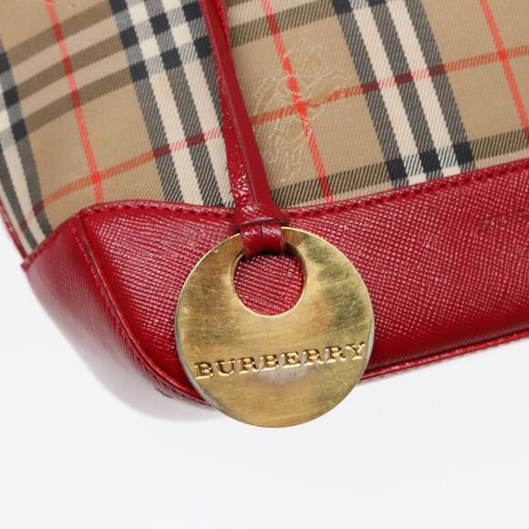 Burberry Nova Check Hand Bag Canvas Leather Beige Red Gold - Picture 10 of 16
